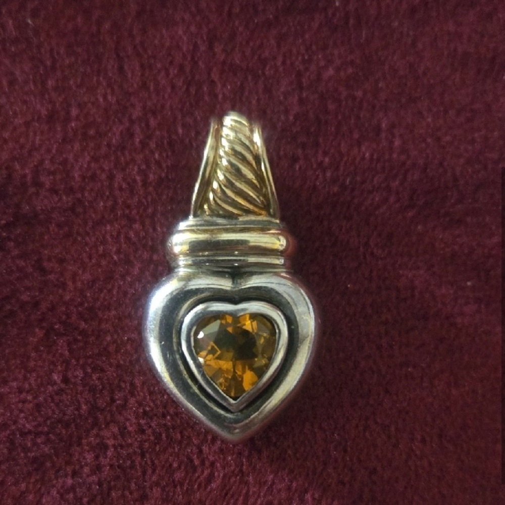 David Yurman Citrine Heart Pendant- Two-Tone Gold & Silver